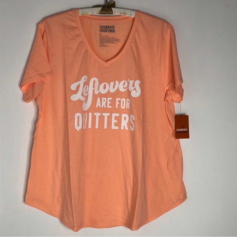 Celebrate together Thanksgiving XL peach v-neck t-shirt top NWT Leftovers